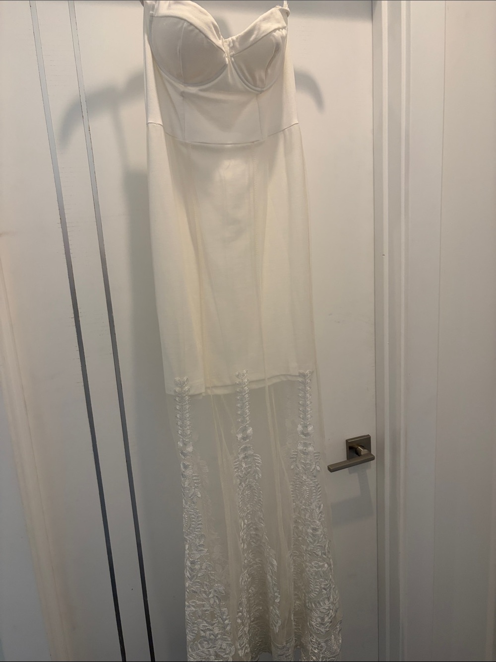 L'ATISTE Ivory Strapless Bridal Slip Dress with Embroidered Sheer Skirt